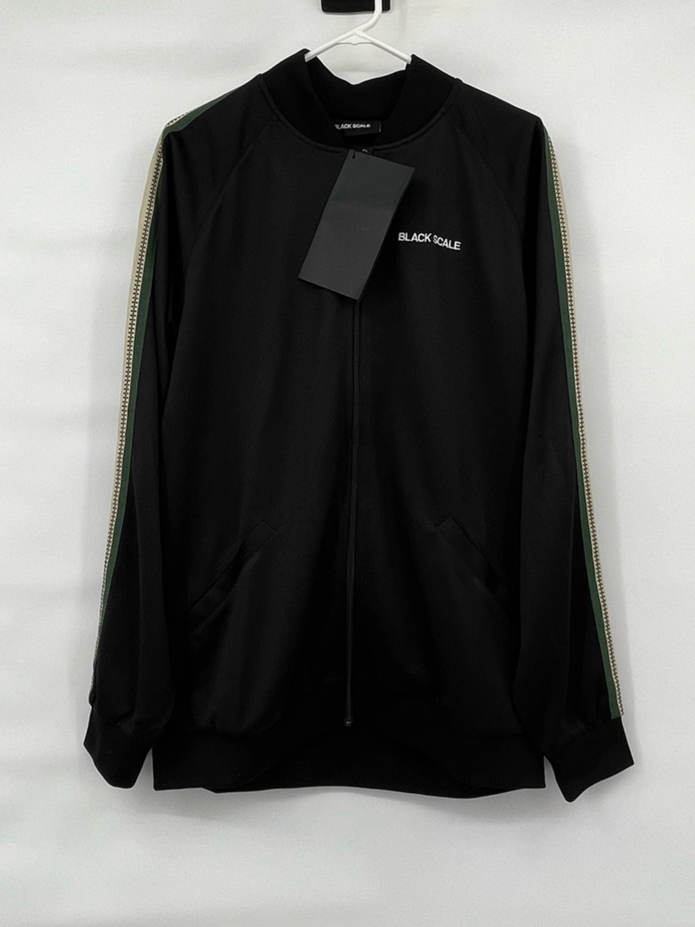Black Scale NWT Phoeben black green cream stripe button up bomber track jacket